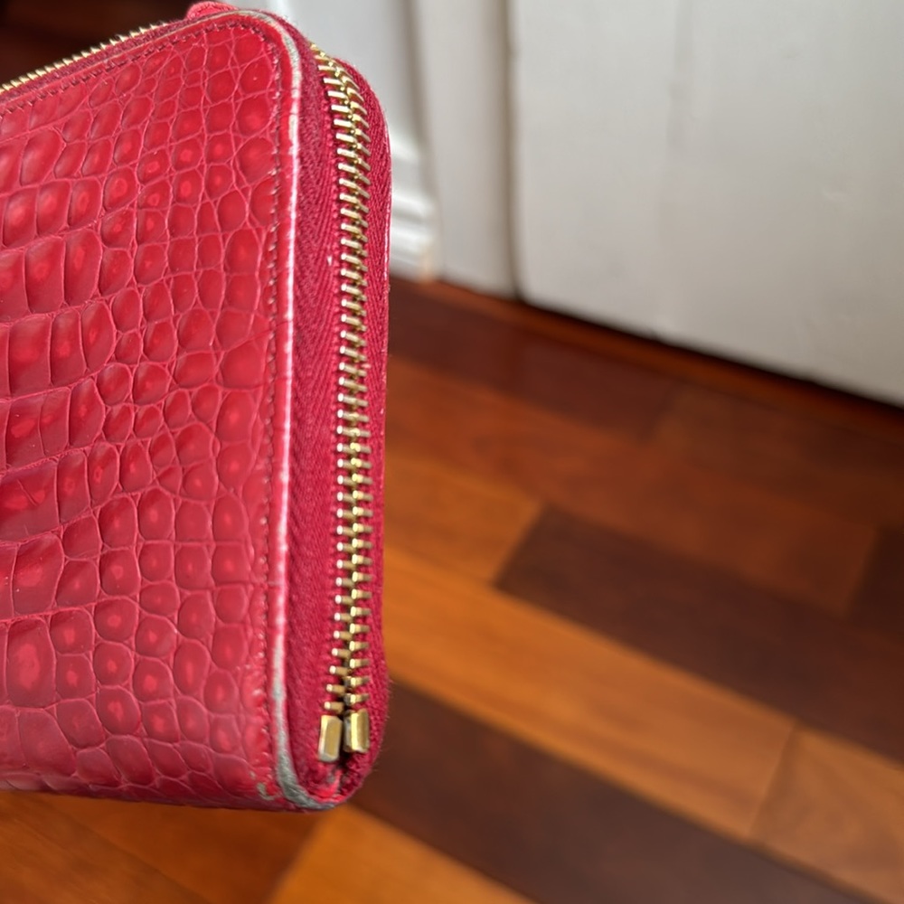 Miu Miu Crocodile Embossed Red Zip Wallet - image 5